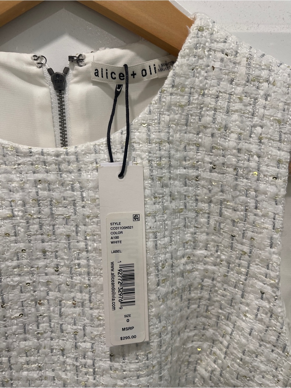 NWT Alice + Olivia Cream Textured Tweed Mini Dress - Picture 3 of 3